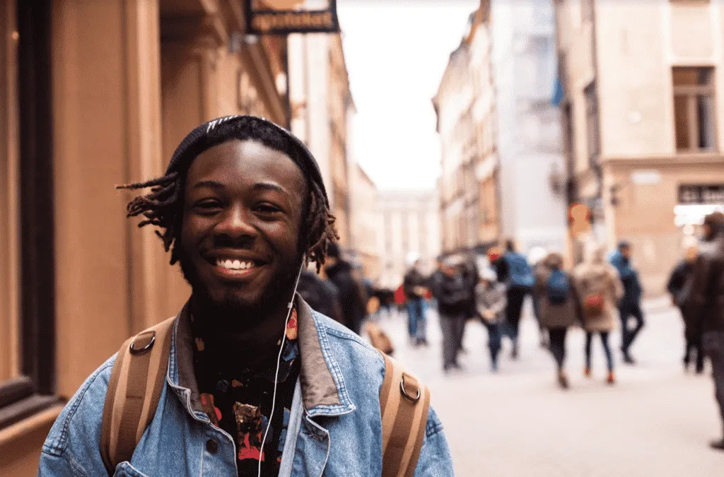 a man listening to a feel good playlist