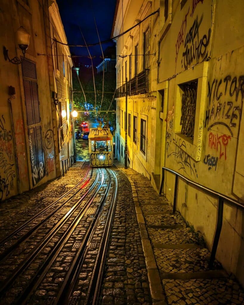 yellow-tram-at-night-lisbon